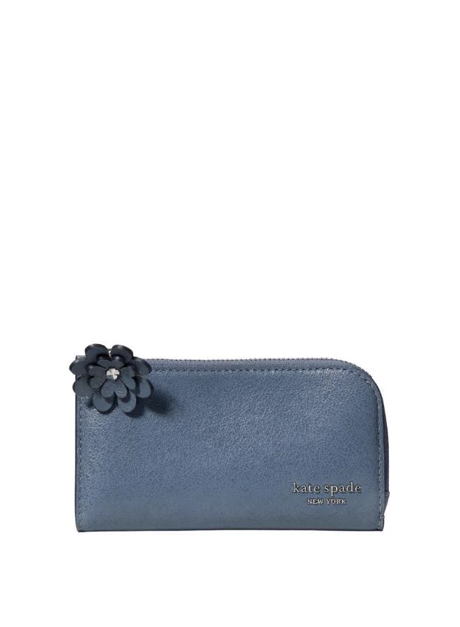 Kate Spade Devin Glazed Leather Small Slim Bifold Wallet W Novel Zip Pull