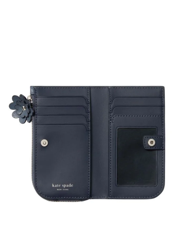 Kate Spade Devin Glazed Leather Small Slim Bifold Wallet W Novel Zip Pull