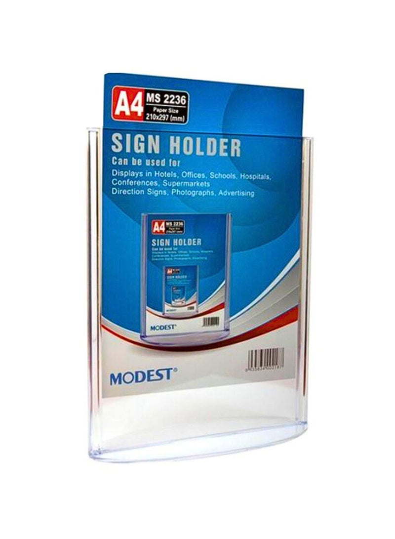 MODEST A4 Portrait Sign Holder, 210x297mm, Clear - Image 1