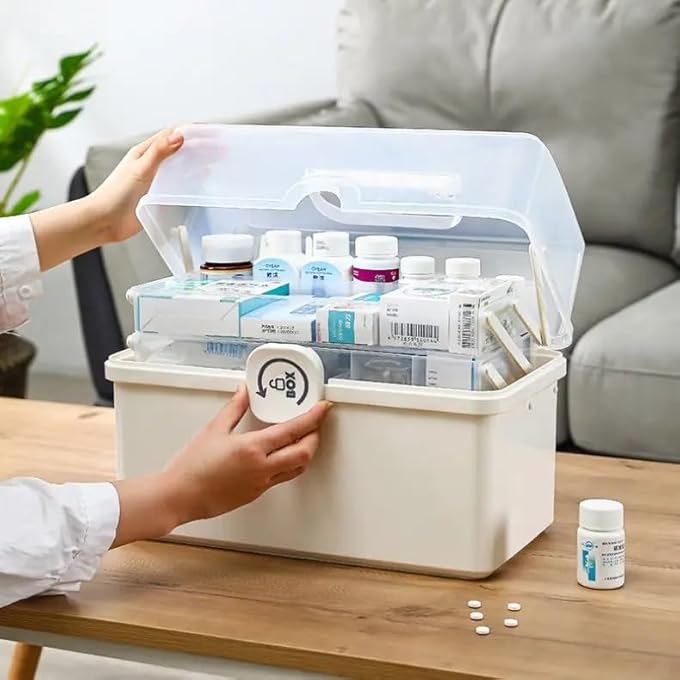 Large Plastic Medical Box Family Emergency Medical Travel Kit Child Proof Medicine Organizer Pill Case With Compartments And Handle MedicineJewelry Storage Organizer - Image 3