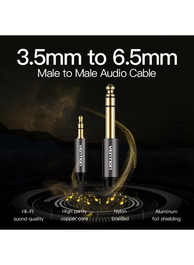 VENTION Nylon Braided 3.5mm Male to 6.5mm Male Audio Cable 1M Gray Model # BAIHF - Image 2