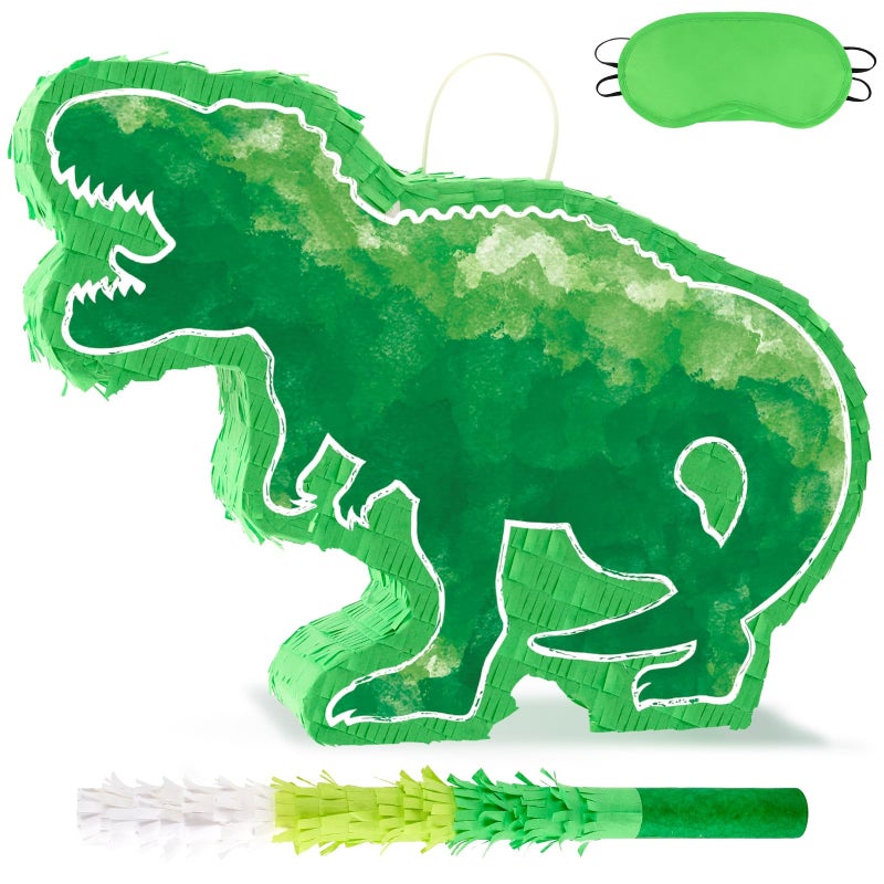 WERNNSAI Dinosaur Piata Watercolor Green Dinosaur Piata Birthday Piata with Stick and Blindfold for Kids Birthday Party Game Classroom Activity Dinosaur Themed Party Decor 169 x 129 x 31 - Image 3