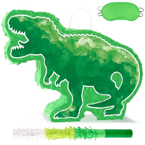 WERNNSAI Dinosaur Piata Watercolor Green Dinosaur Piata Birthday Piata with Stick and Blindfold for Kids Birthday Party Game Classroom Activity Dinosaur Themed Party Decor 169 x 129 x 31 - Image 1