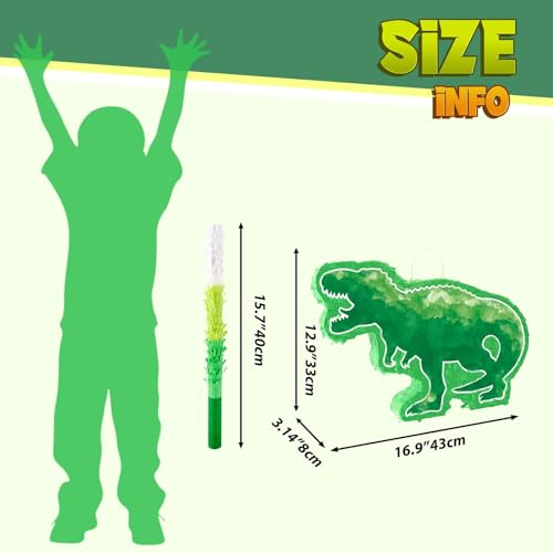 WERNNSAI Dinosaur Piata Watercolor Green Dinosaur Piata Birthday Piata with Stick and Blindfold for Kids Birthday Party Game Classroom Activity Dinosaur Themed Party Decor 169 x 129 x 31 - Image 5