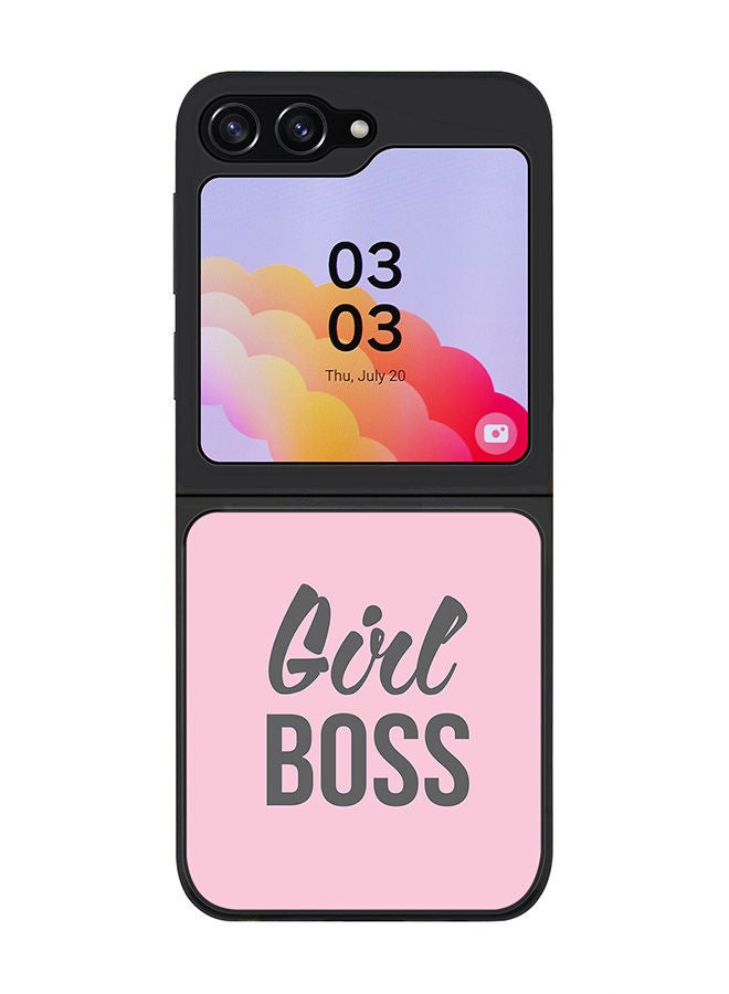Stylizedd Rugged Black edge case for Samsung Galaxy Z Flip5, Slim fit Soft Case Flexible Rubber Edges Anti Drop TPU Gel Thin Cover -  Girl Boss (Pink) - Image 1