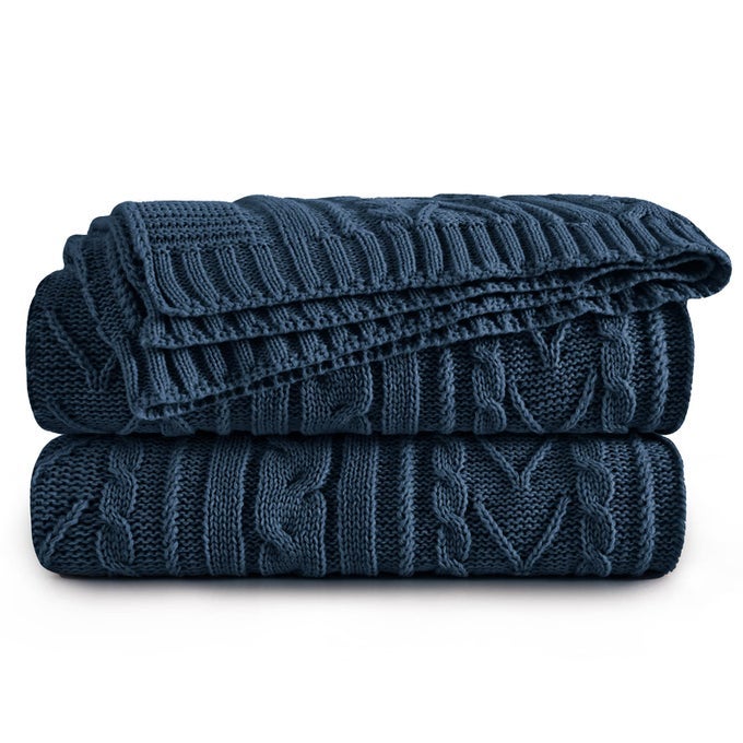 NAVY BLUE CABLE KNIT THROW BLANKETS FOR COUCH BED SOFA ACRYLIC KNITTED BLANKET SOFT COZY THROW BLANKET 50 X 60