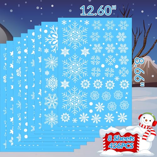 Backtopeia Snowflake Window Clings Stickers | 456Pcs Snowflake Clings Window Decal Christmas Decorations Christmas Stickers Winter Xmas Decorations Indoor Outdoor Glass Accesories Decor Supplies - Image 3