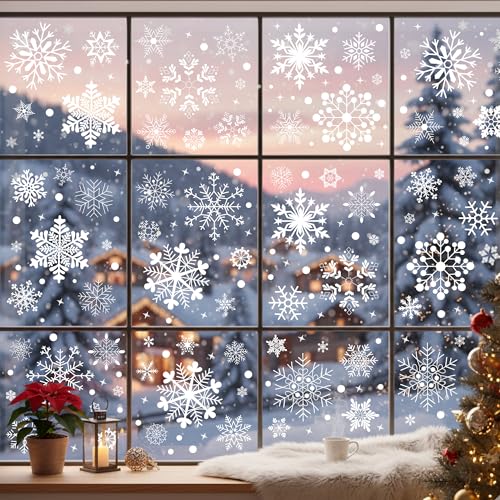 Backtopeia Snowflake Window Clings Stickers | 456Pcs Snowflake Clings Window Decal Christmas Decorations Christmas Stickers Winter Xmas Decorations Indoor Outdoor Glass Accesories Decor Supplies - Image 2