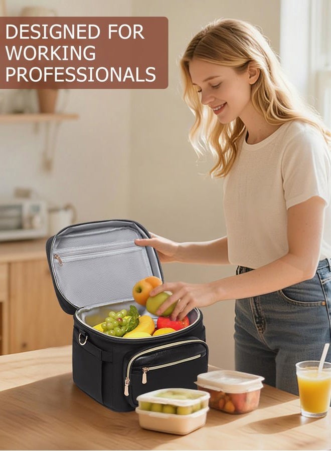 BAVERGE Insulated Lunch Bag for Women, Adult Lunchbox for Work with Leakproof Cooler Compartment Large Lunch Tote Purse with Adjustable Shoulder Strap Cup Holder for Meal,Black - Image 5