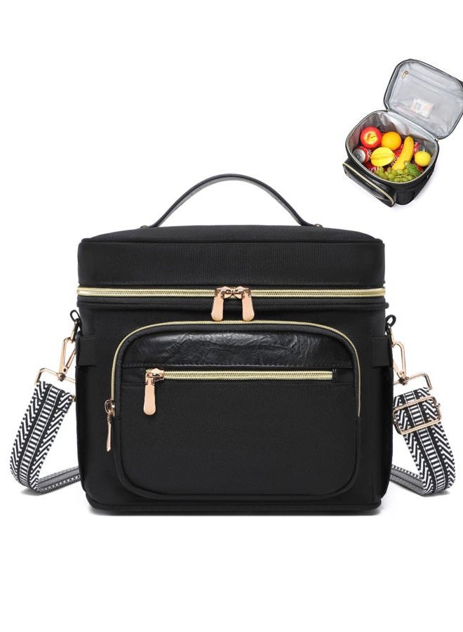BAVERGE Insulated Lunch Bag for Women, Adult Lunchbox for Work with Leakproof Cooler Compartment Large Lunch Tote Purse with Adjustable Shoulder Strap Cup Holder for Meal,Black - Image 1