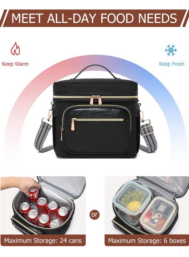 BAVERGE Insulated Lunch Bag for Women, Adult Lunchbox for Work with Leakproof Cooler Compartment Large Lunch Tote Purse with Adjustable Shoulder Strap Cup Holder for Meal,Black - Image 3