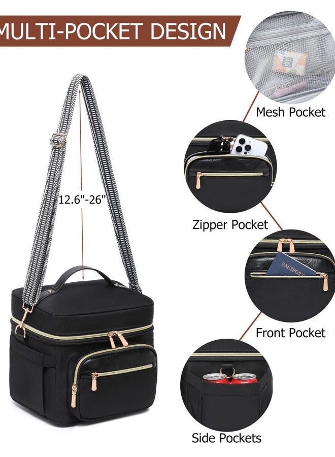 BAVERGE Insulated Lunch Bag for Women, Adult Lunchbox for Work with Leakproof Cooler Compartment Large Lunch Tote Purse with Adjustable Shoulder Strap Cup Holder for Meal,Black - Image 4