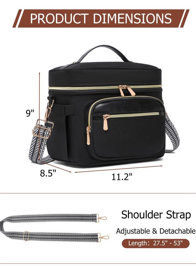 BAVERGE Insulated Lunch Bag for Women, Adult Lunchbox for Work with Leakproof Cooler Compartment Large Lunch Tote Purse with Adjustable Shoulder Strap Cup Holder for Meal,Black - Image 2