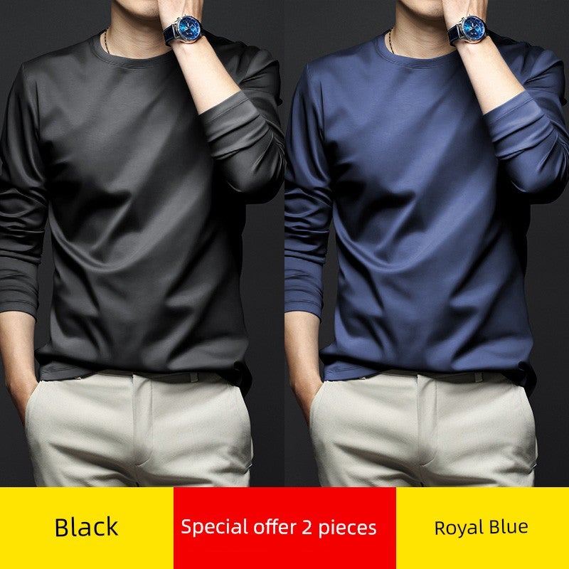 Mercerized modal cotton base shirt men's spring and autumn long-sleeved t-shirt solid color thin inner wear autumn T-shirt base shirt - Image 1