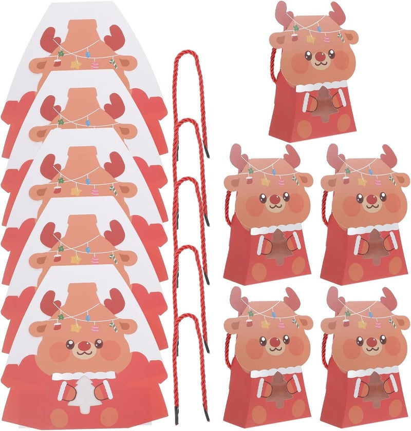 WATIIFUFU Christmas Bags for 10pcs Reindeer Window Treat Bags with Handles for Holiday Candy Packaging - Image 1