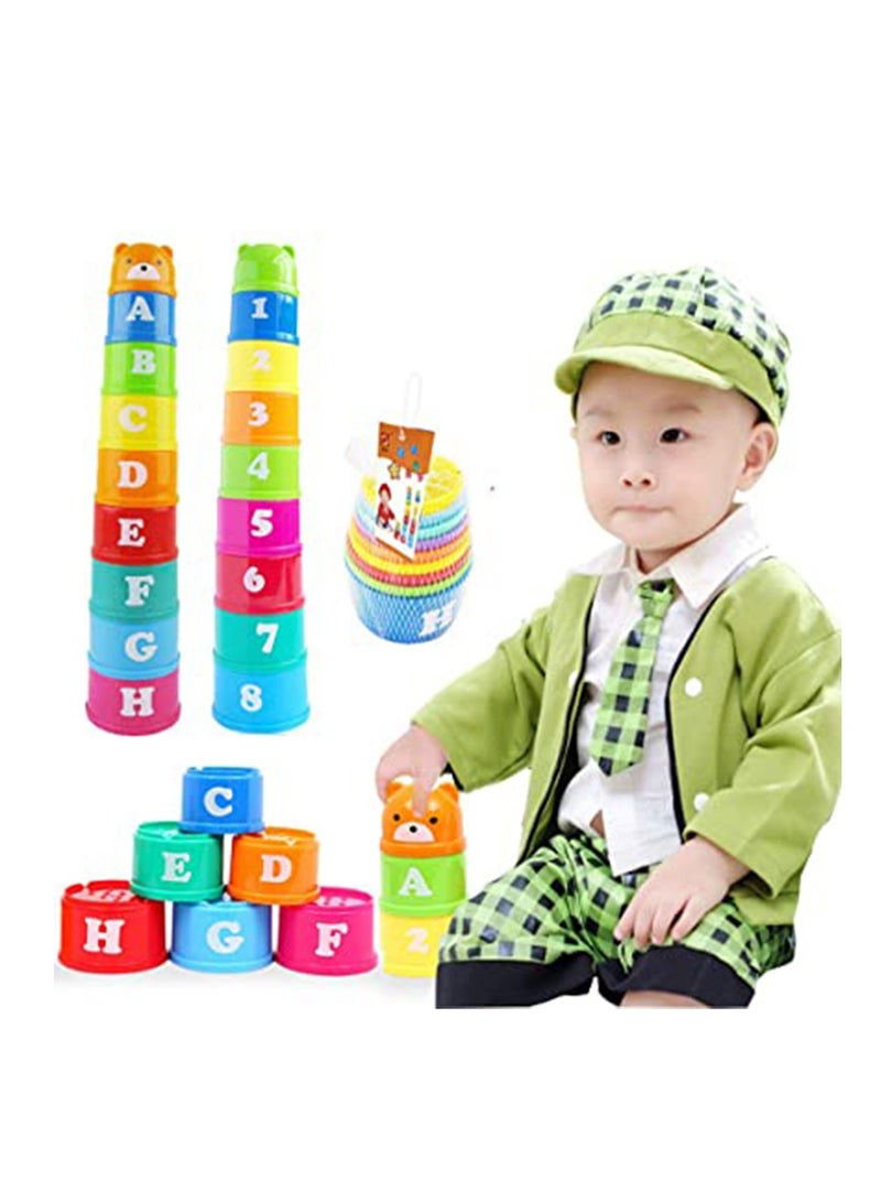 Excefore Stacking Cups, 9 pieces with letters and numbers, Sound Folding Cup Toy Stacking Cups Game Toy for Baby Kids Childrens Educational Toy Bath toys - Image 2