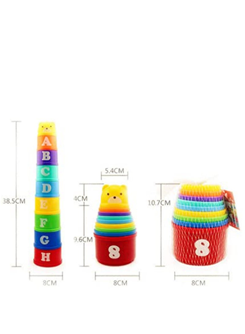 Excefore Stacking Cups, 9 pieces with letters and numbers, Sound Folding Cup Toy Stacking Cups Game Toy for Baby Kids Childrens Educational Toy Bath toys - Image 4