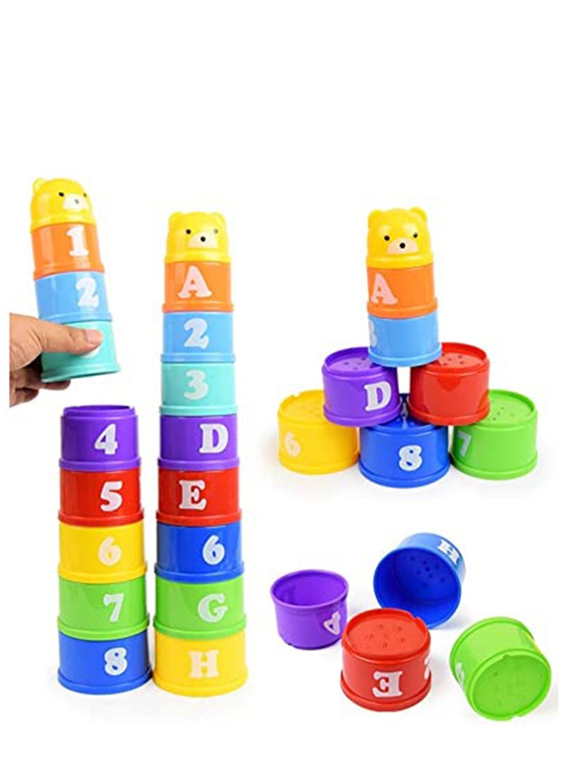 Excefore Stacking Cups, 9 pieces with letters and numbers, Sound Folding Cup Toy Stacking Cups Game Toy for Baby Kids Childrens Educational Toy Bath toys - Image 5