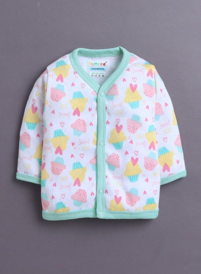 BUMZEE Baby Girls Cotton Full Sleeves Pack of 3 Regular Fit Jablas Mint Green & White - 3-6 Months (Peb11033C-mgn) - Image 2