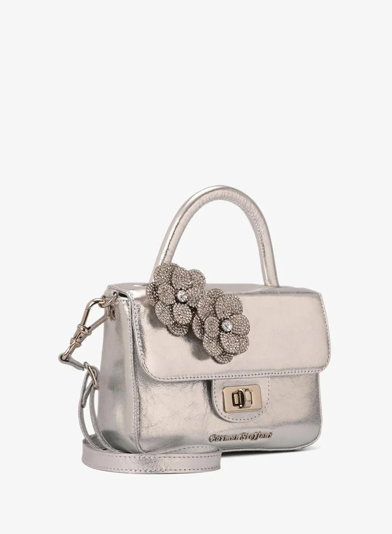 Top Handle Bag Flower Silver
