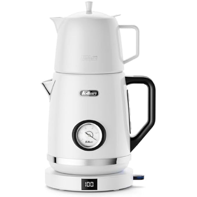Feller Germany Retro Style 2200W 17L 2In1 Stainless Steel Tea MakerKettle Adjustable Touch Temp 40100C Led Display 2Y Guarantee Ts290 Uae White Porcelain - Image 1