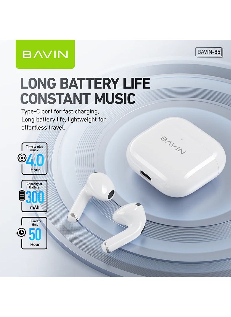 Bavin - BAVIN-85 TWS, Slim Streamlined Earphones, Perfect With Smart Touch Function, High-Fidelity Wireless - Image 1