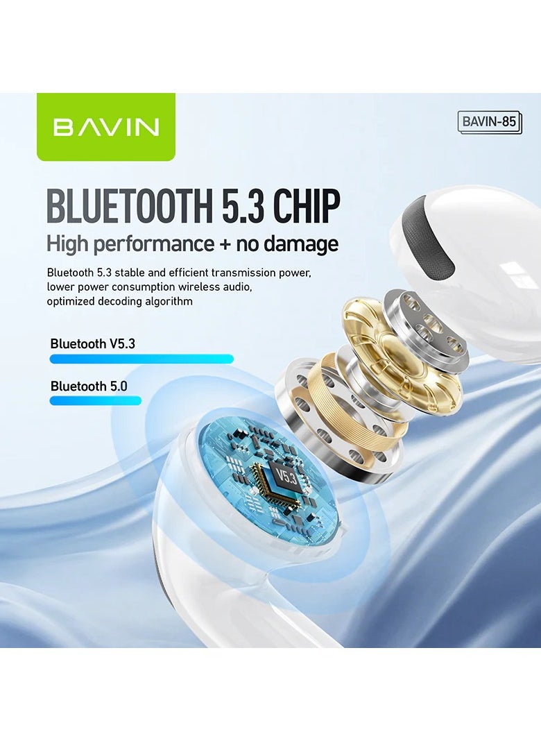 Bavin - BAVIN-85 TWS, Slim Streamlined Earphones, Perfect With Smart Touch Function, High-Fidelity Wireless - Image 1