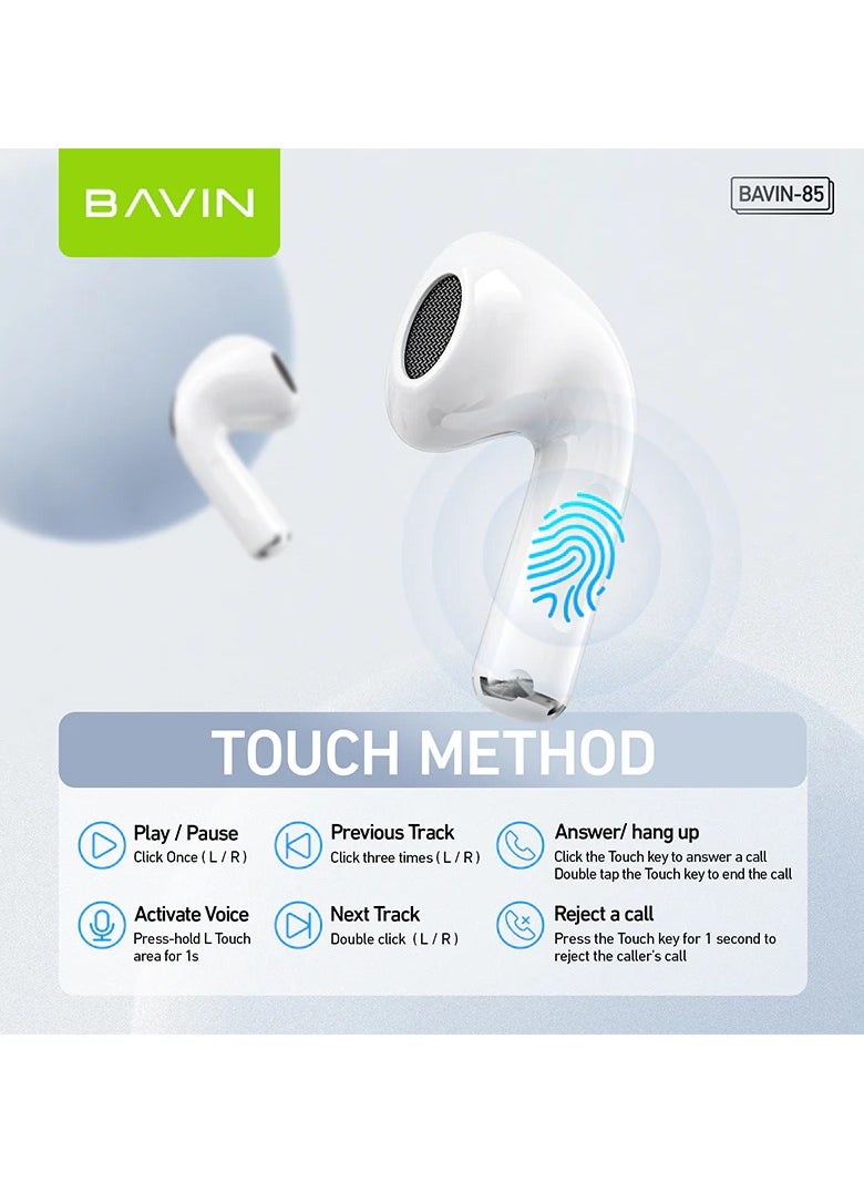 Bavin - BAVIN-85 TWS, Slim Streamlined Earphones, Perfect With Smart Touch Function, High-Fidelity Wireless - Image 1