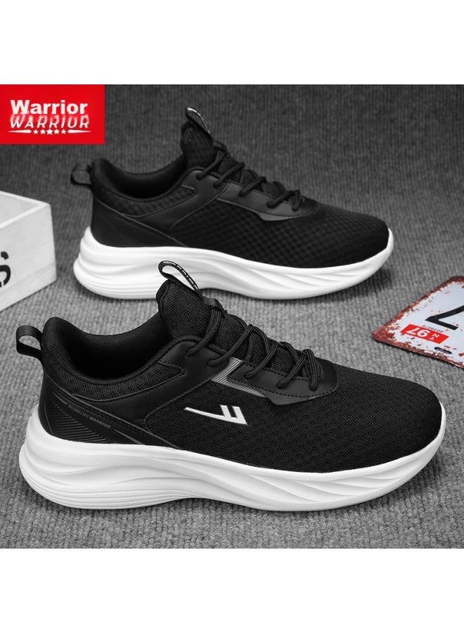 Pull Back Huili Men's Shoes, Soft-soled Running Sneakers, Summer New Style Men's Mesh Breathable Casual White Shoes, Black, Size 39 - Image 1