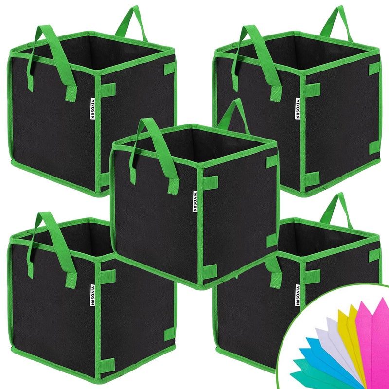 VIVOSUN 5 Pack 10 Gallon Square Grow Bags, Thick Nonwoven Cubic Fabric Pots with Handles for Indoor and Outdoor Gardening - Image 1