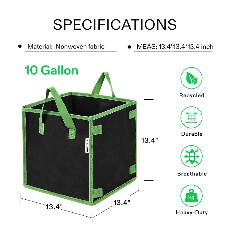 VIVOSUN 5 Pack 10 Gallon Square Grow Bags, Thick Nonwoven Cubic Fabric Pots with Handles for Indoor and Outdoor Gardening - Image 3
