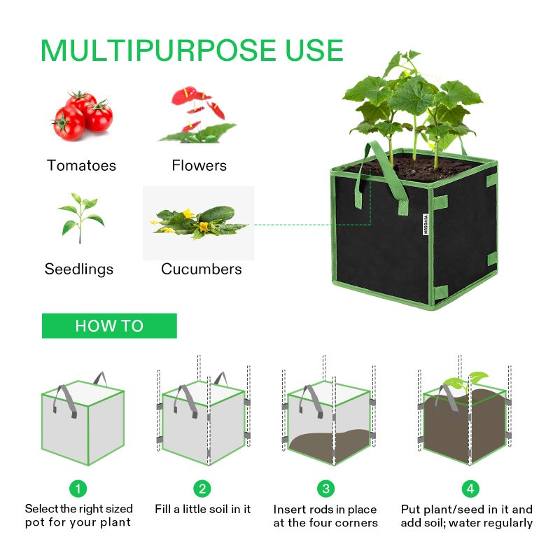VIVOSUN 5 Pack 10 Gallon Square Grow Bags, Thick Nonwoven Cubic Fabric Pots with Handles for Indoor and Outdoor Gardening - Image 4