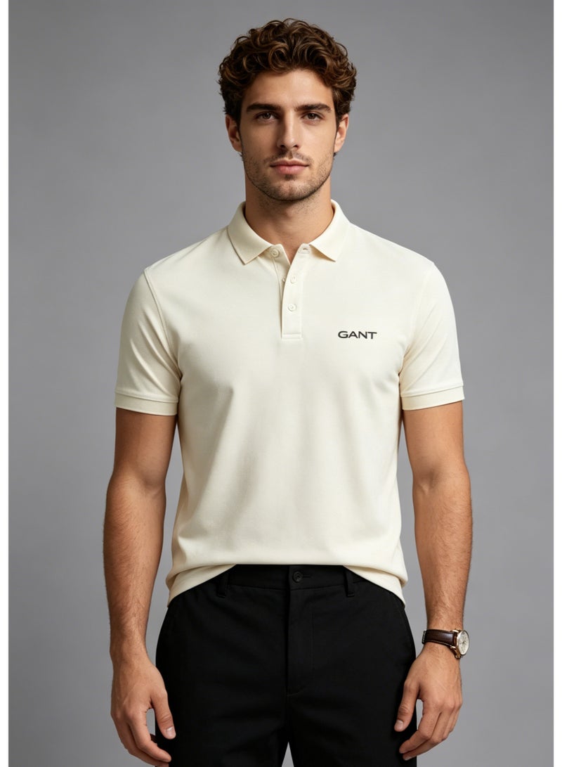 GANT Men's Short Sleeve Solid Polo Shirt, Classic Fit, Casual & Everyday Wear, Off-White - Image 2