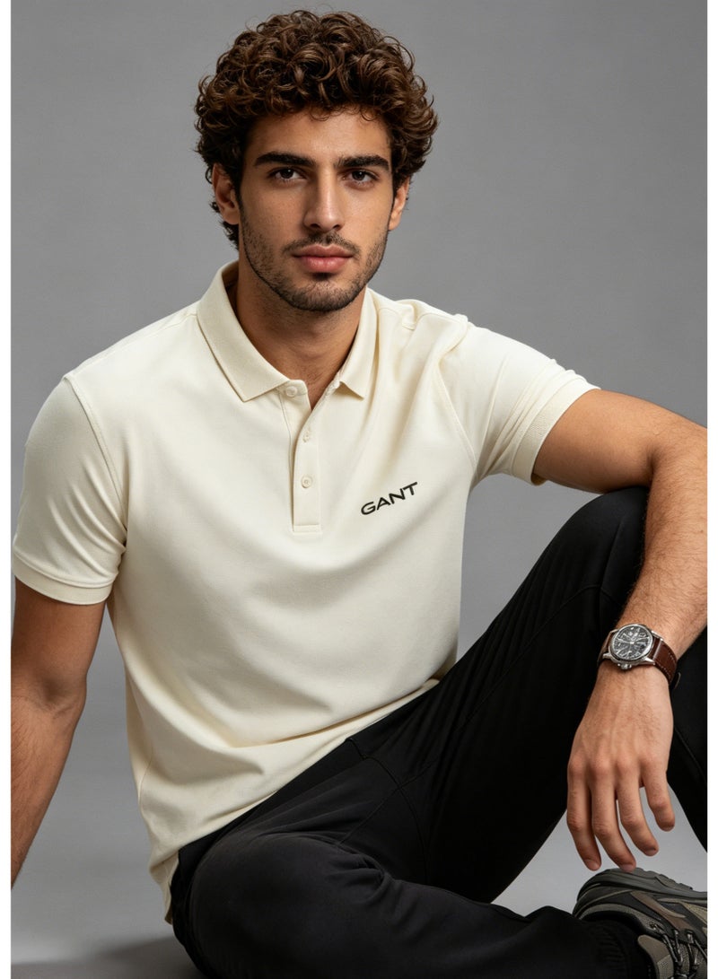 GANT Men's Short Sleeve Solid Polo Shirt, Classic Fit, Casual & Everyday Wear, Off-White - Image 1