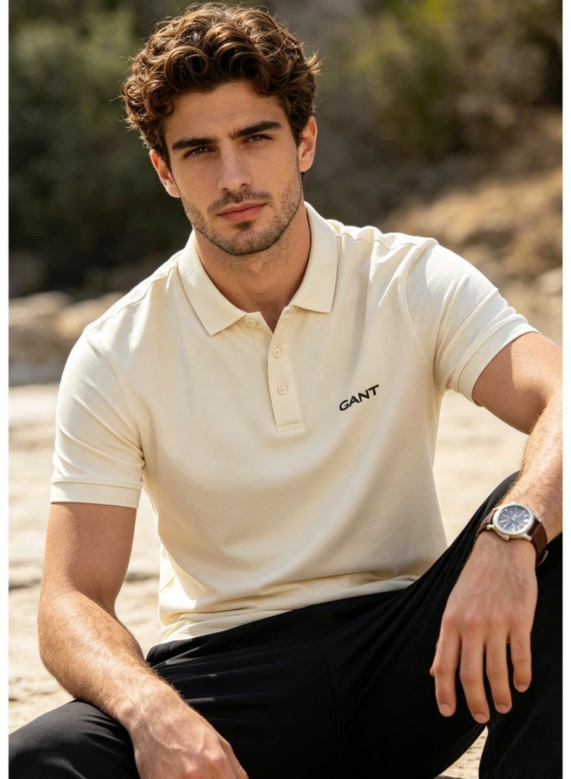 GANT Men's Short Sleeve Solid Polo Shirt, Classic Fit, Casual & Everyday Wear, Off-White - Image 5