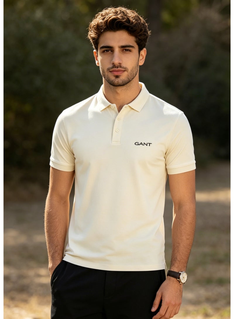 GANT Men's Short Sleeve Solid Polo Shirt, Classic Fit, Casual & Everyday Wear, Off-White - Image 4