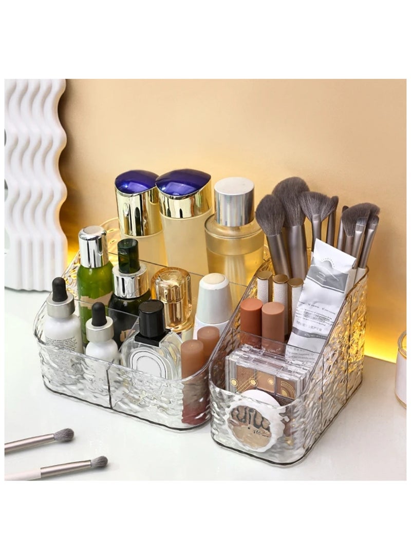 UrbanEssentia Bathroom Countertop Organizer, Set of 2pcs, 3 + 4 Compartment Vanity Storage for Cosmetics and Skincare, Makeup and Brushes Organizer, Durable Acrylic Makeup Holder - Image 1