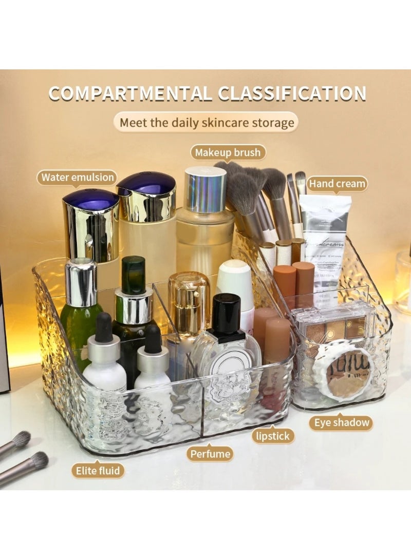 UrbanEssentia Bathroom Countertop Organizer, Set of 2pcs, 3 + 4 Compartment Vanity Storage for Cosmetics and Skincare, Makeup and Brushes Organizer, Durable Acrylic Makeup Holder - Image 2