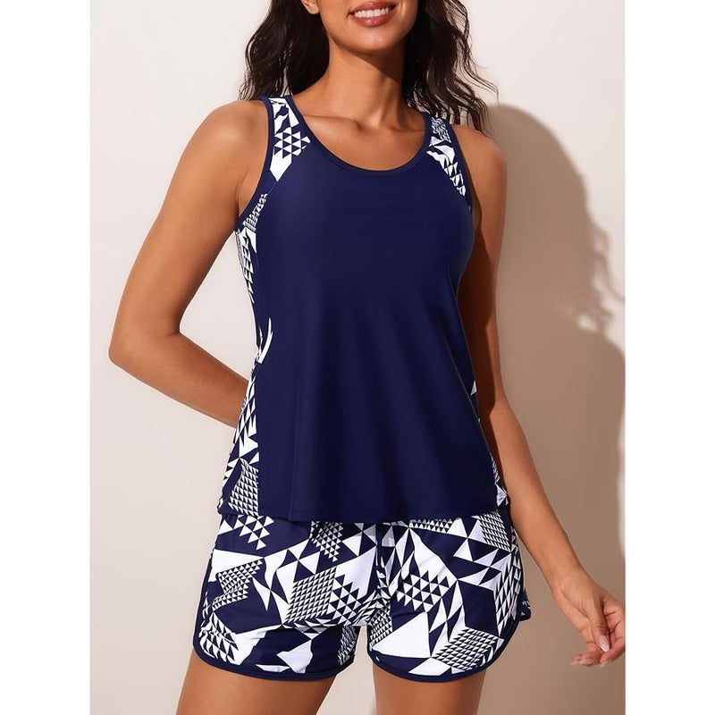 Summer Mae Blouson Tankini Swimsuits for Women 2026 Tummy Control Two Piece Bathing Suits with Sporty Pockets Swim Shorts - Image 3