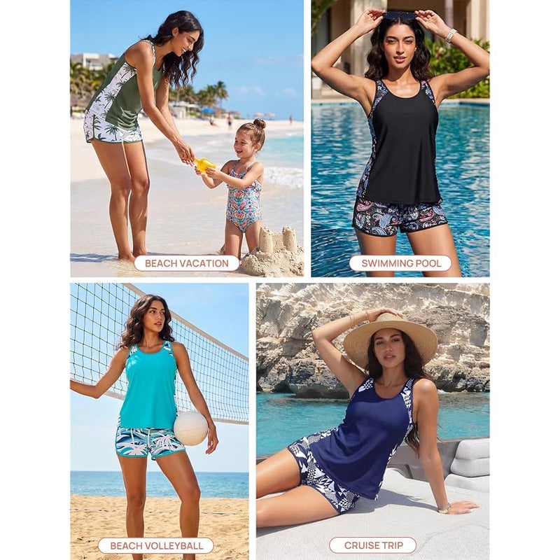 Summer Mae Blouson Tankini Swimsuits for Women 2026 Tummy Control Two Piece Bathing Suits with Sporty Pockets Swim Shorts - Image 4