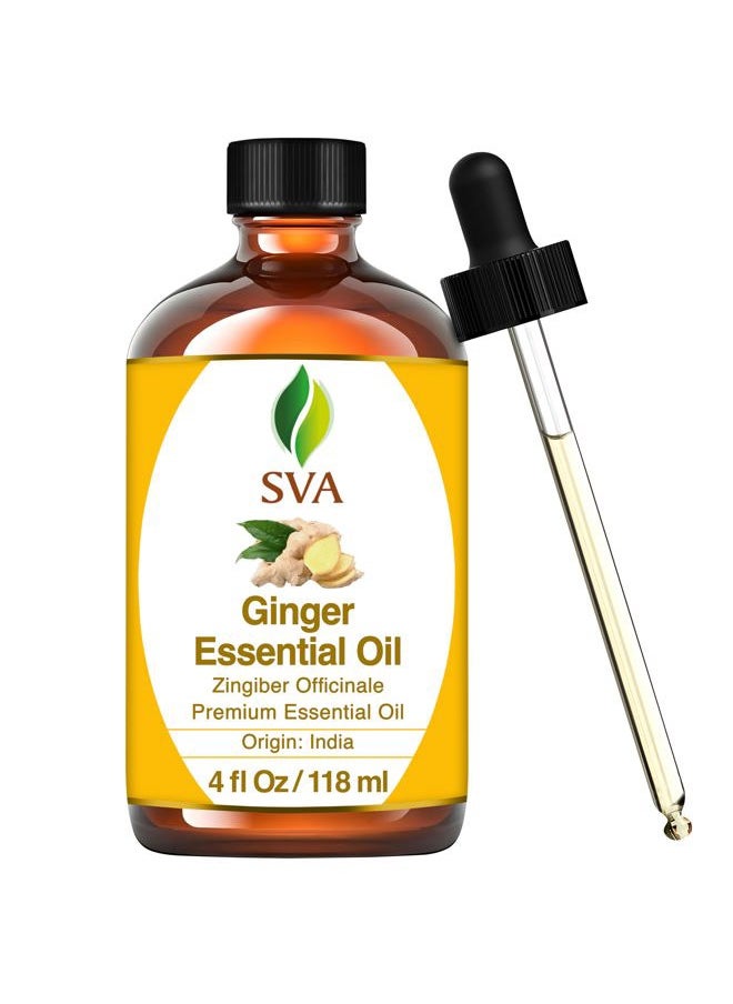 SVA Organics SVA Ginger Essential Oil – 4 Fl Oz – 100% Natural Ginger Oil - for Diffuser, Hair Care, Face, Skin Care, Aromatherapy, Scalp and Body Massage, Soap and Candle Making – with Dropper  - Image 1