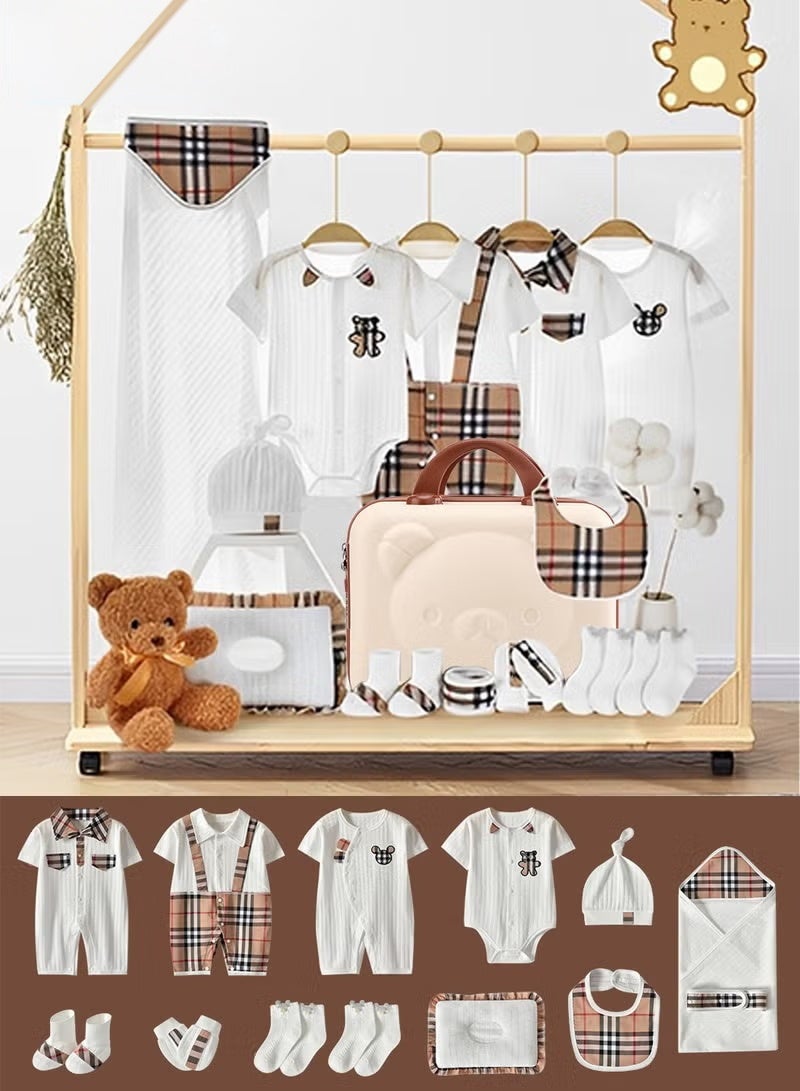 والالا مجموعة هدايا للأطفال حديثي الولادة من 18 قطعة، مجموعة هدايا لحديثي الولادة، إكسسوارات ملابس الأطفال، مجموعة أساسية للرضع مع حقيبة جميلة للأولاد والبنات، قطن فاخر، لربيع وصيف وخريف وشتاء، 66 سم لمدة 3-6 أشهر - Image 1