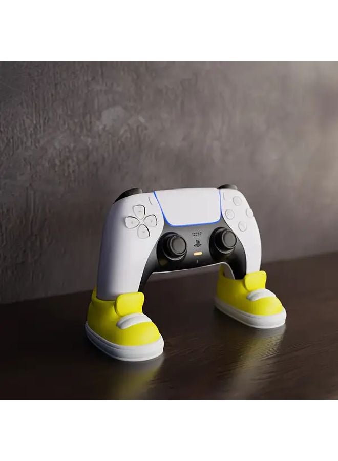 Yellow PS5 Controller Stand Durable Gaming Accessory Playful Shoe Design Display Holder - Image 1