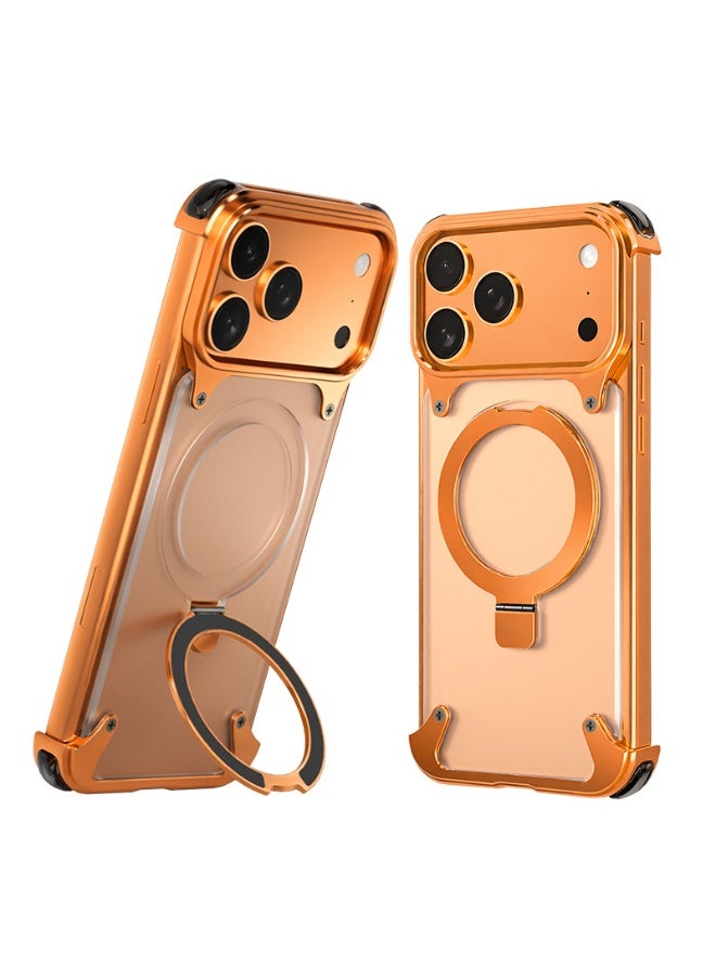 Aluminum Alloy Metal Kicktand Phone Case for iPhone 17 Pro Max Frameless Magnetic Ring Stand Shockproof Shell - Image 5