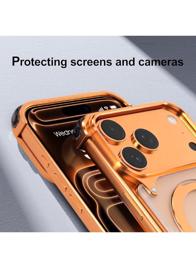 Aluminum Alloy Metal Kicktand Phone Case for iPhone 17 Pro Max Frameless Magnetic Ring Stand Shockproof Shell - Image 3