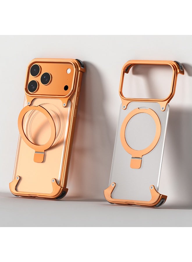 Aluminum Alloy Metal Kicktand Phone Case for iPhone 17 Pro Max Frameless Magnetic Ring Stand Shockproof Shell - Image 1