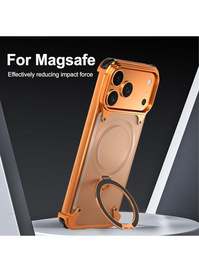 Aluminum Alloy Metal Kicktand Phone Case for iPhone 17 Pro Max Frameless Magnetic Ring Stand Shockproof Shell - Image 2