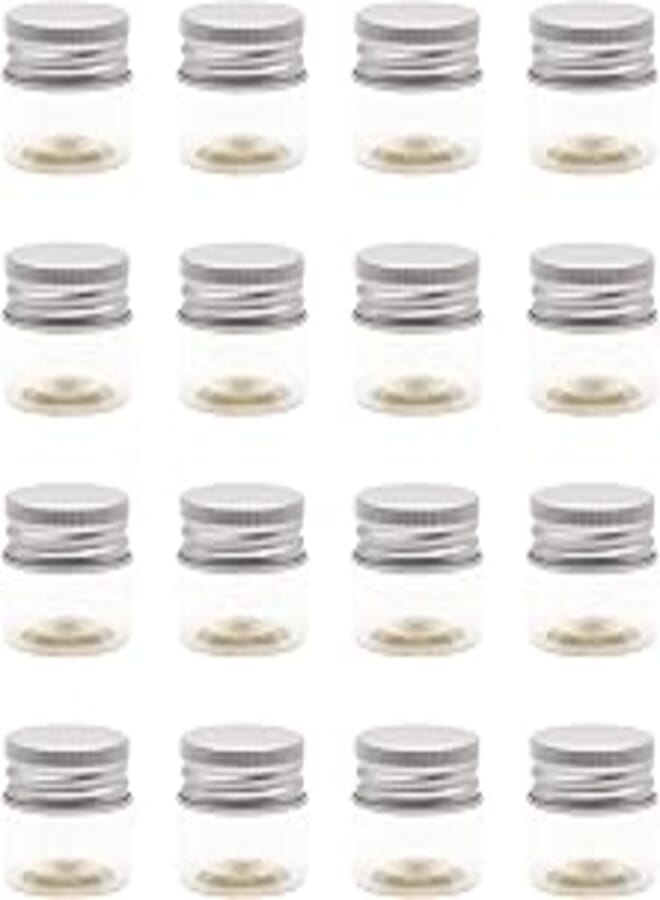FUNNY 20ML Clear White Plastic Jars - Silver Tone Metal Lid - High Quality Healthy Refill Empty Plastic Empty Storage Jar Round Empty Tins Storage Jar - By Artistic