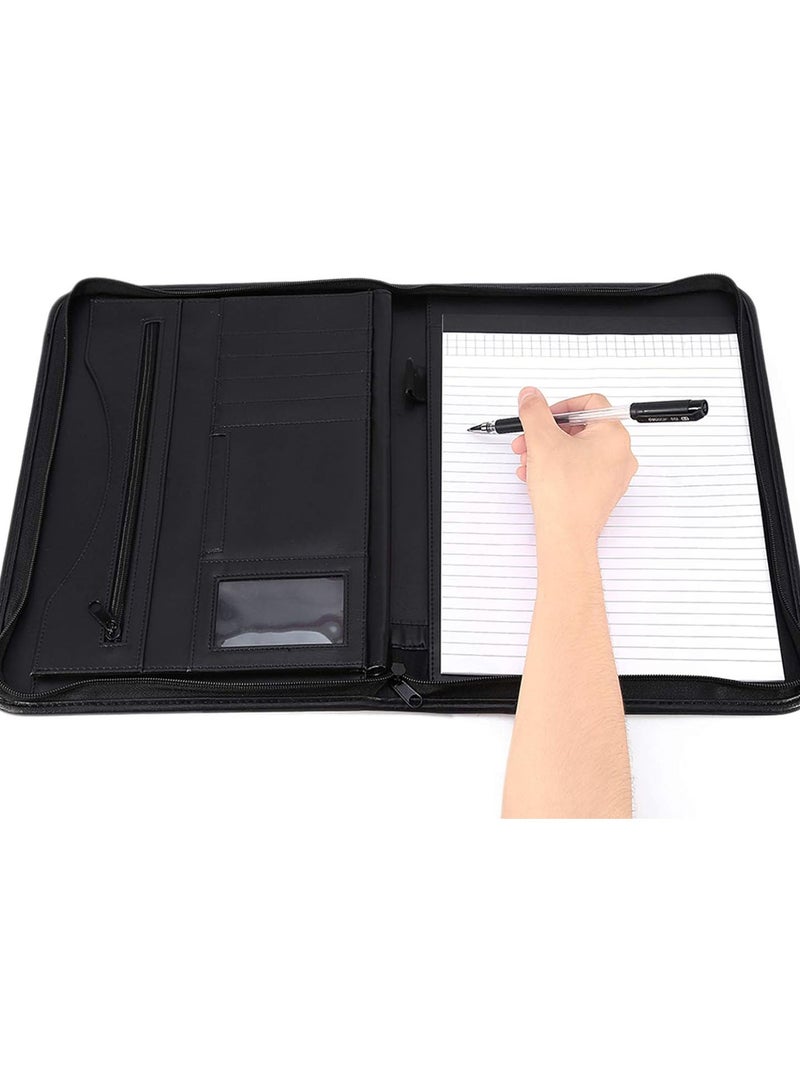GGOOT A4 Portfolio Folder, Business Padfolio Case Zippered Writing Pad with Pockets and Card Holders, Leather Conference Folder Business School Office Document Holder Portfolio Organiser  - Image 2
