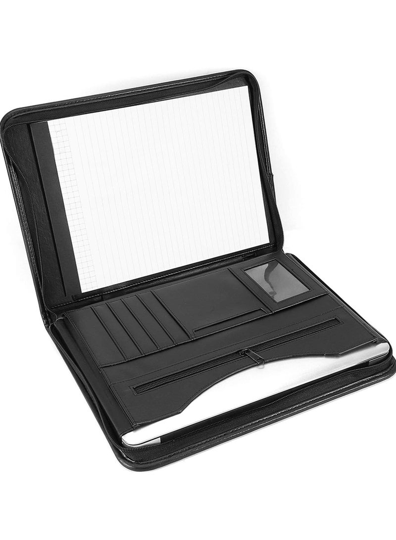 GGOOT A4 Portfolio Folder, Business Padfolio Case Zippered Writing Pad with Pockets and Card Holders, Leather Conference Folder Business School Office Document Holder Portfolio Organiser  - Image 1